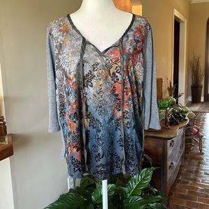 Rebecca Malone burnout 3/4 sleeve top szL